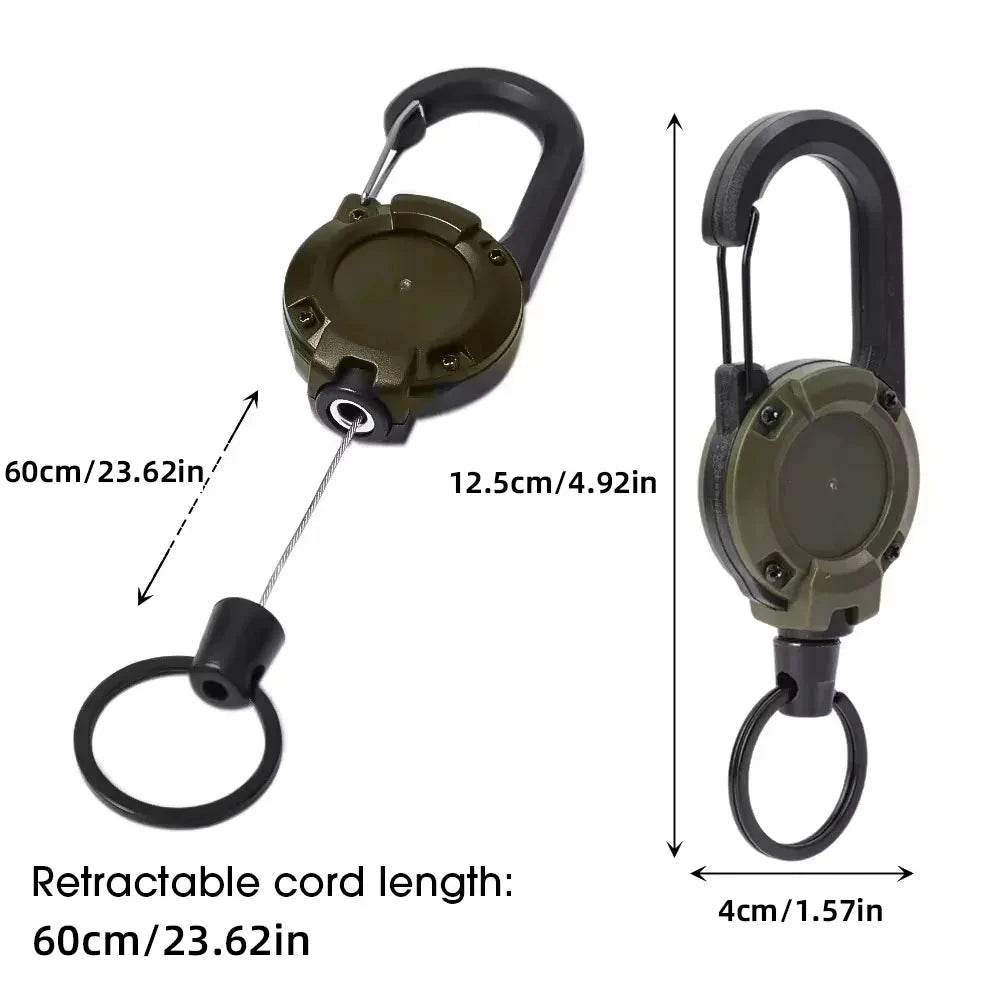 Retractable Heavy Duty Carabiner With Steel Wire Rope Keychain Tool