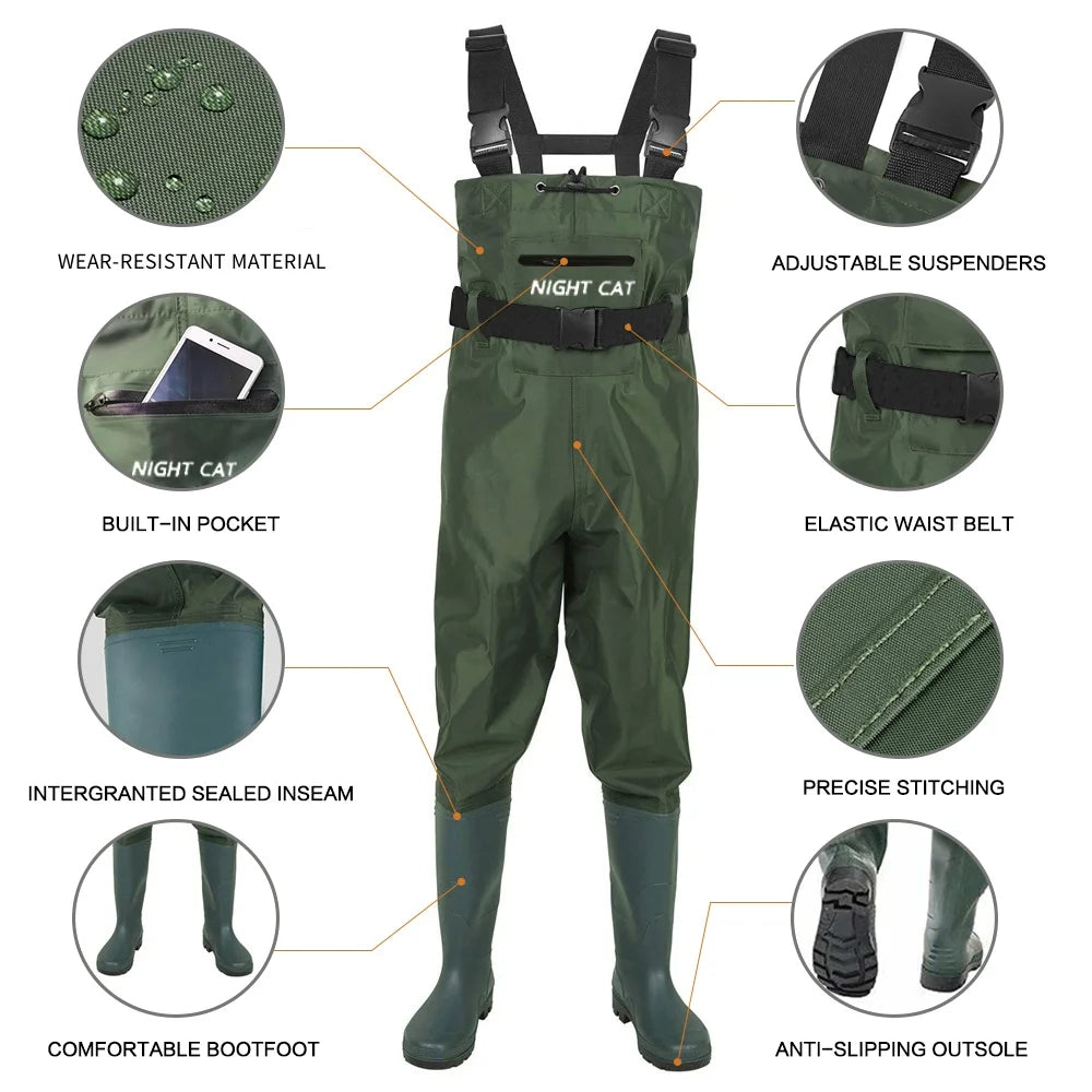 Night Cat Unisex Breathable Waterproof Chest Wader With Boots