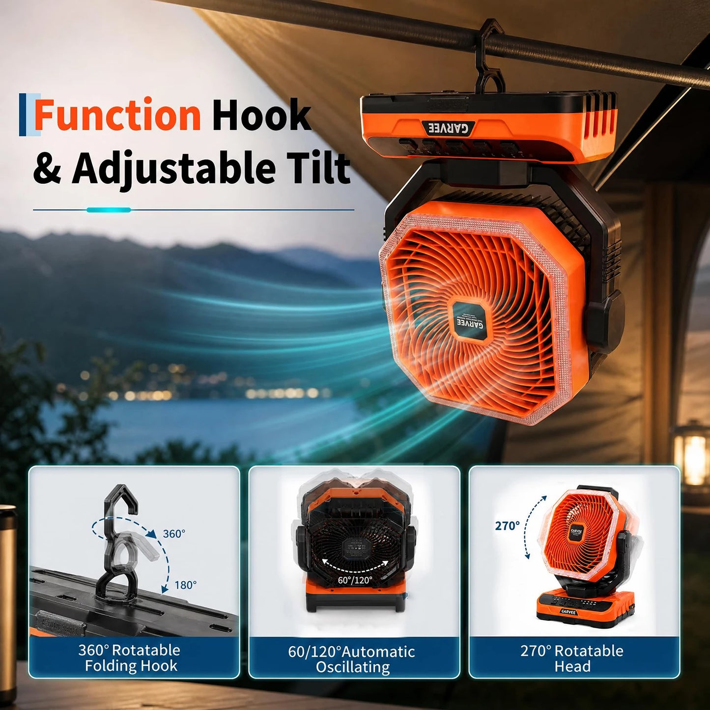 HiMISS Portable Camping Fan 40000mAh With Remote and Light