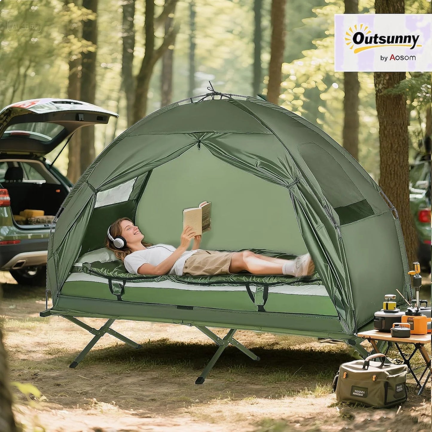 6-In-1 Folding Camping Cot Tent With Mattress And Sleeping Bag