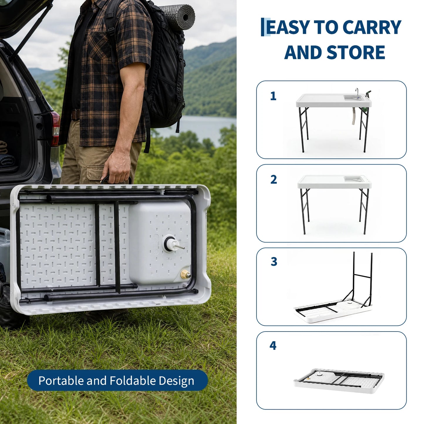 Folding Fish Cleaning Table With Sink Portable Outdoor Fillet Station