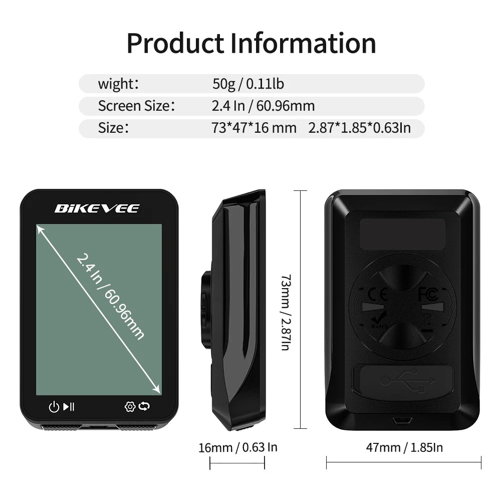 Bikevee Multi Language Wireless Bike GPS Cycling Computer With Backlight