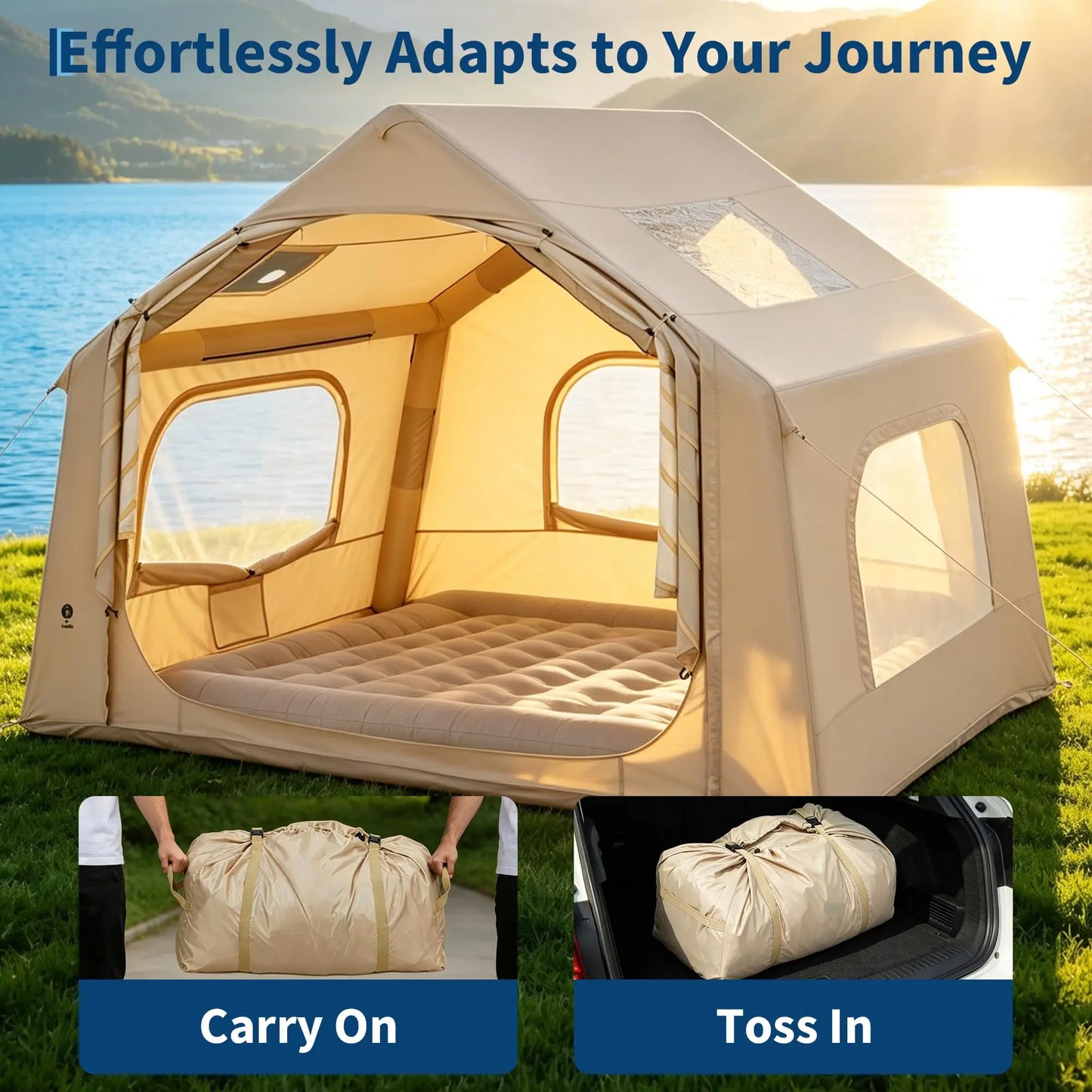 Inflatable Camping Tent With Skylight Waterproof Glamping Stove Jack