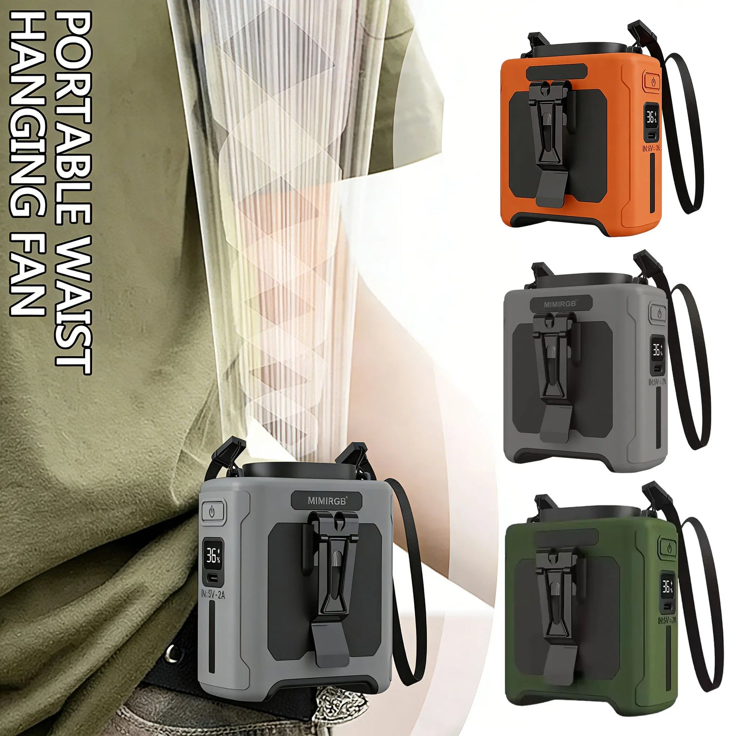 Portable 10000mAh Mini Waist Fan Wearable USB Rechargeable Five Speed