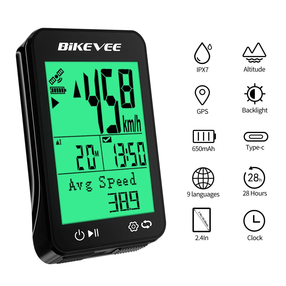 Bikevee Multi Language Wireless Bike GPS Cycling Computer With Backlight