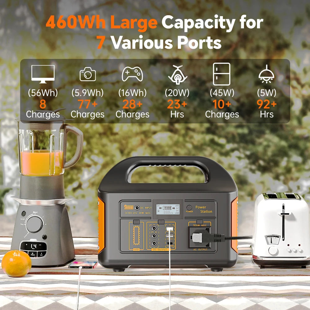 GaiaRay Portable Solar Generator 460.8Wh LiFePO4 Battery Power Station 110V