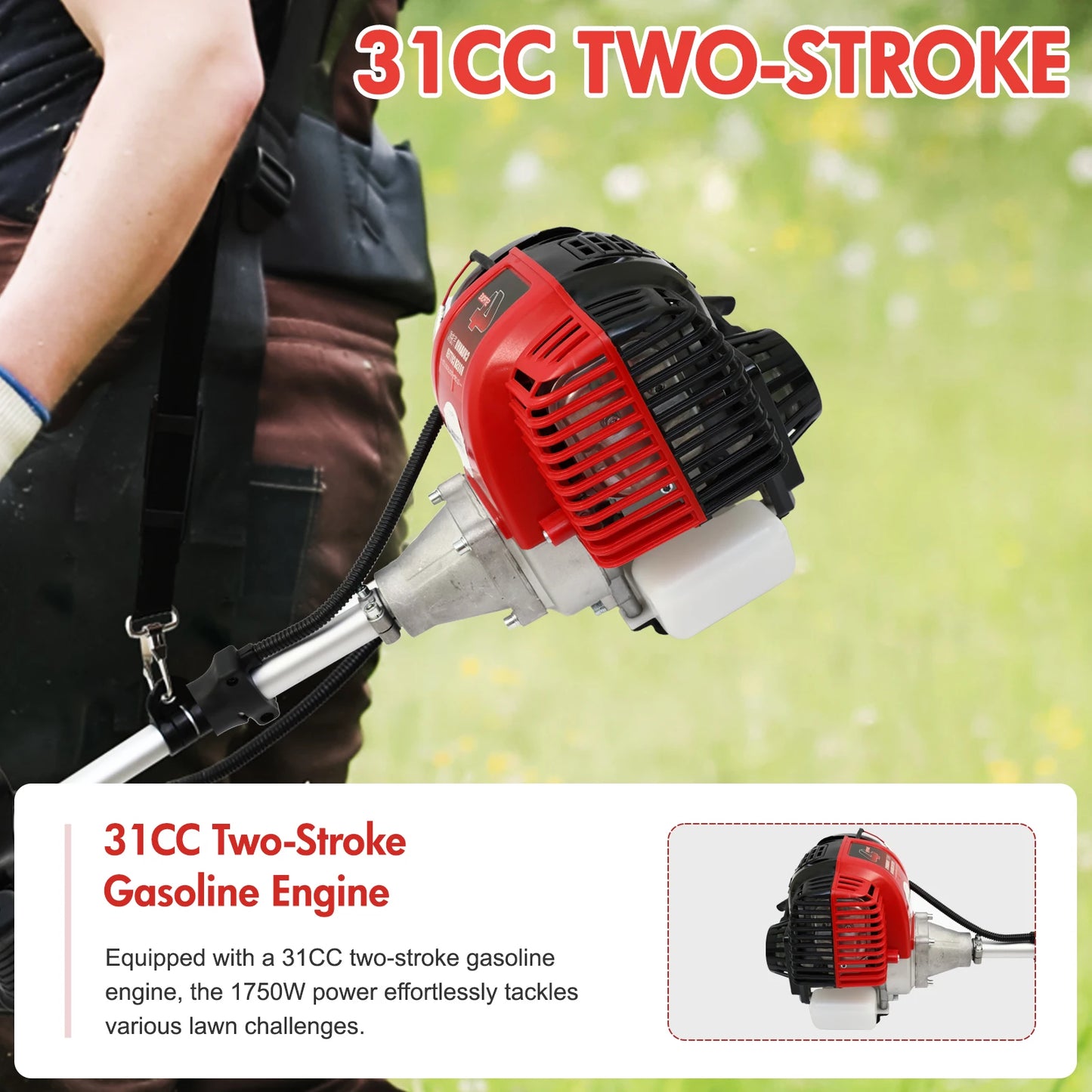 4-Stroke Gas Weed Wacker Straight Shaft For Lawns And Grass