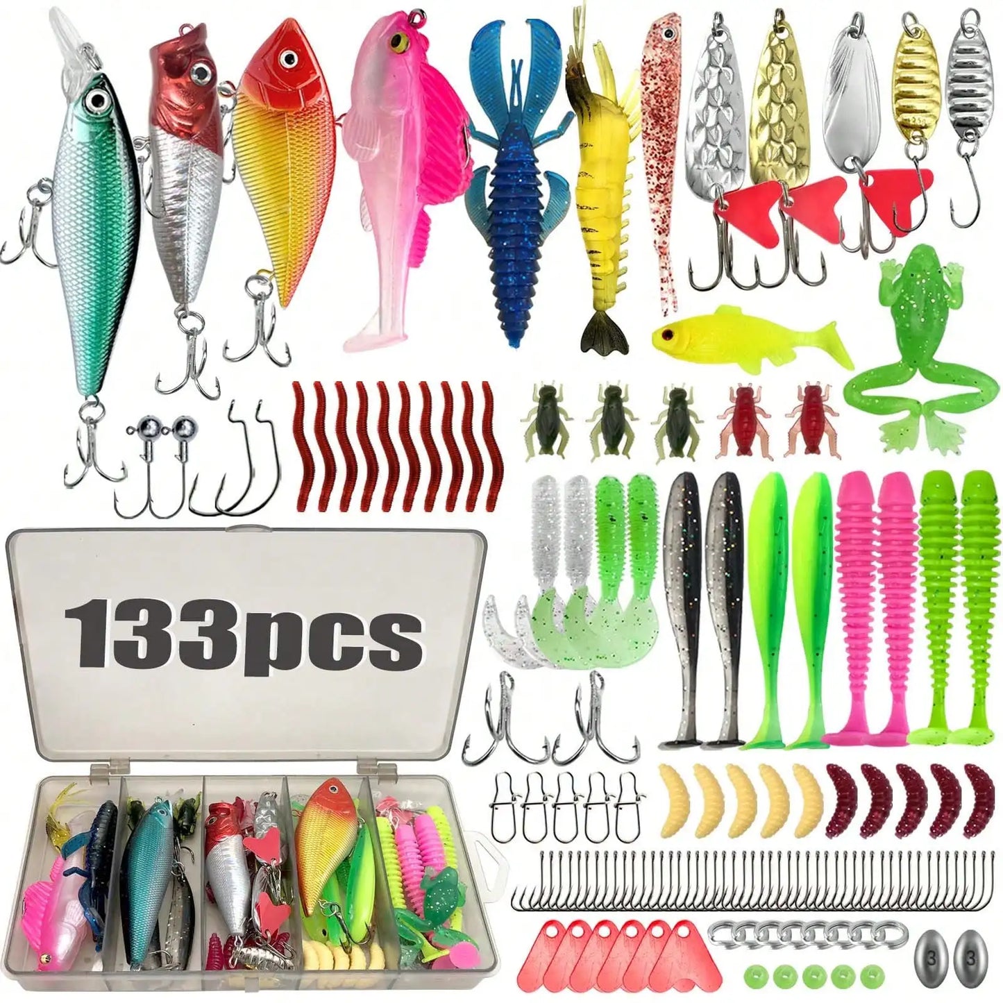 Fishing Lures Kit Set for Bass Trout Salmon Topwater Rigs 302pcs
