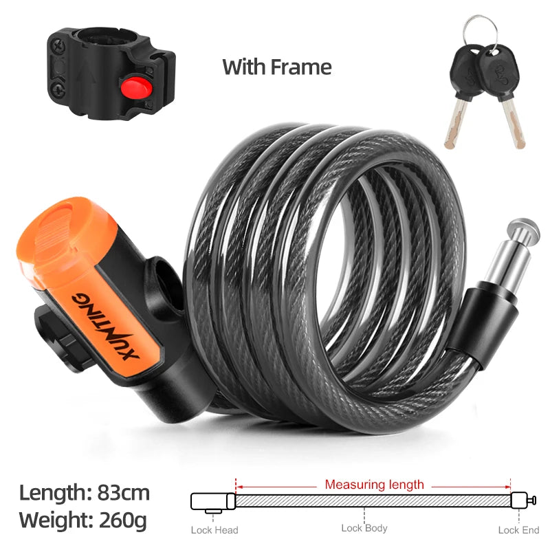 Coiled Bike Cable Lock With Mounting Bracket Weatherproof Anti Theft