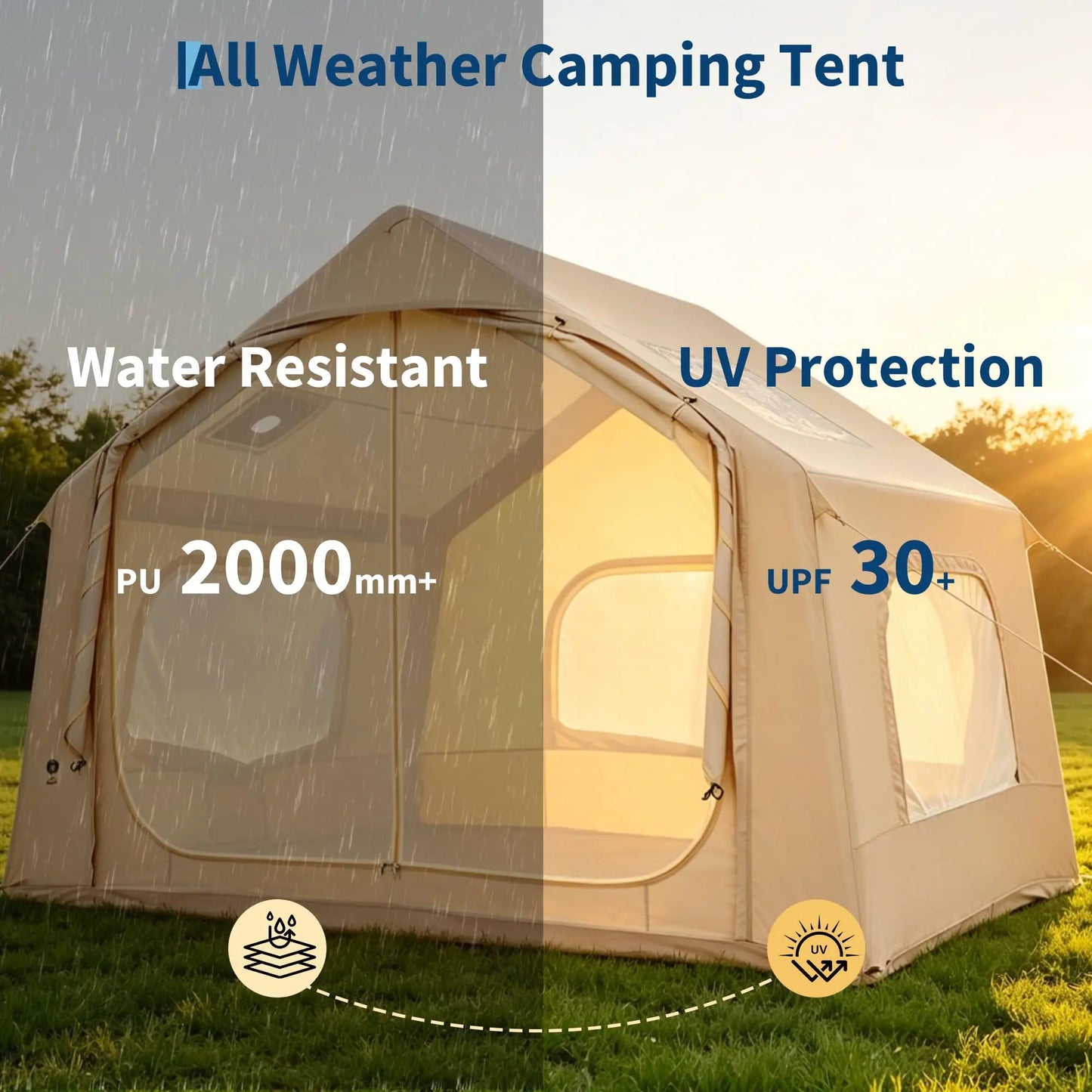 Inflatable Camping Tent With Skylight Waterproof Glamping Stove Jack