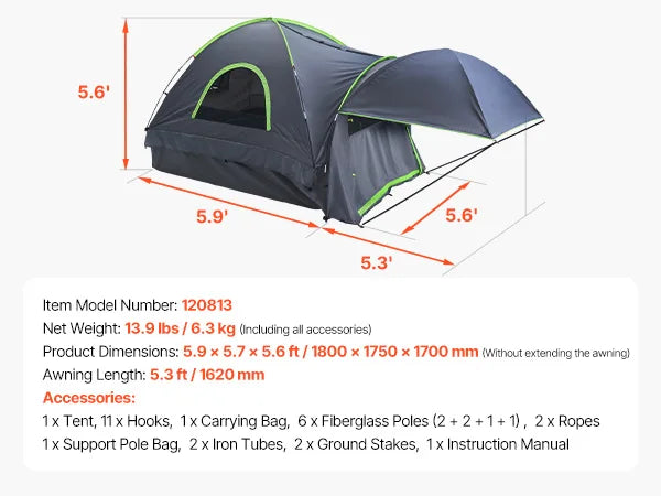 SucceBuy Pickup Truck Tent For Camping Waterproof PU2000 Two Person