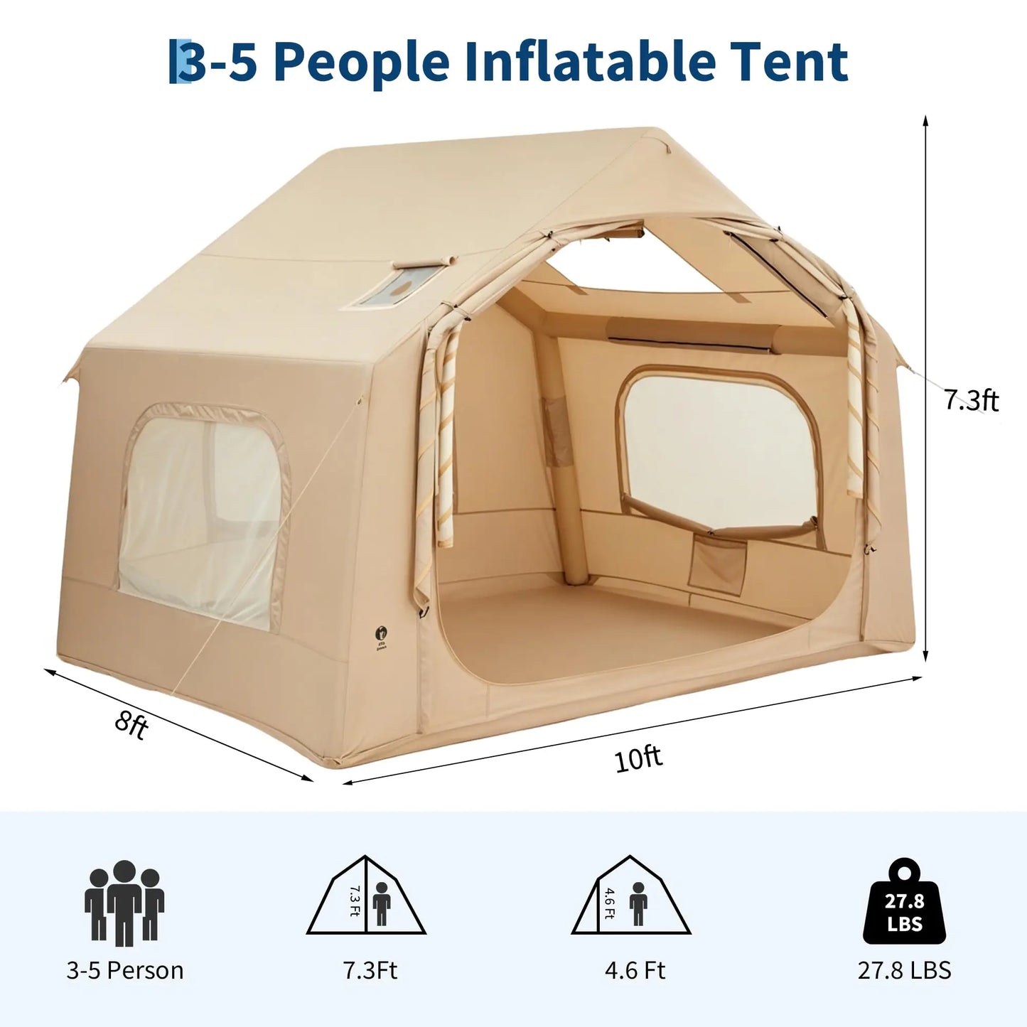 Inflatable Camping Tent With Skylight Waterproof Glamping Stove Jack