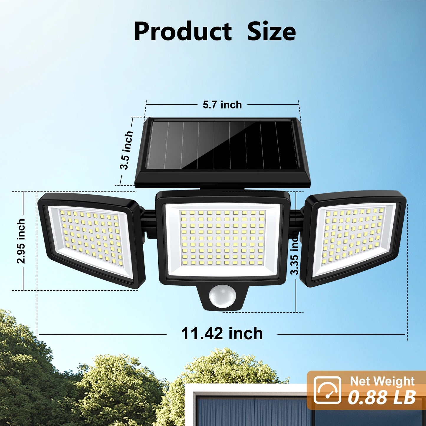 SZRSTH 3-Head Solar Motion Sensor Outdoor Light With Remote Control