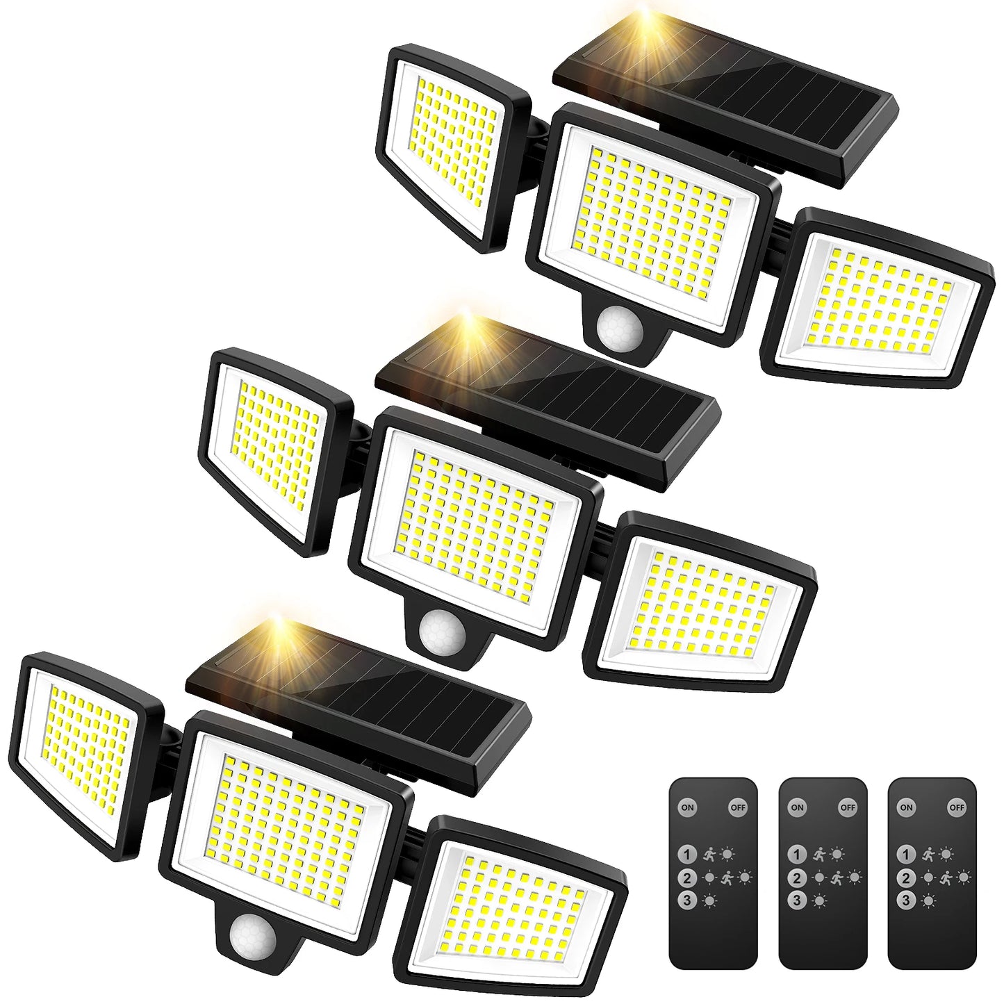 SZRSTH 3-Head Solar Motion Sensor Outdoor Light With Remote Control