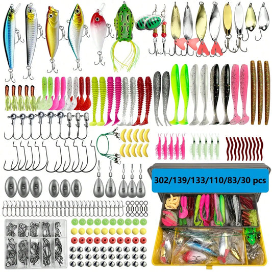 Fishing Lures Kit Set for Bass Trout Salmon Topwater Rigs 302pcs