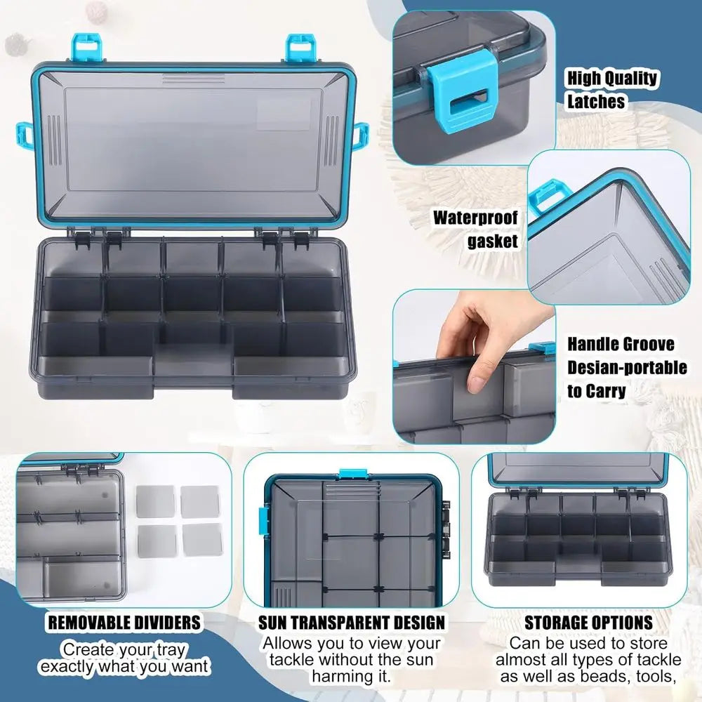 Waterproof Tackle Boxes With 3600 And 3700 Removable Dividers For Fishing
