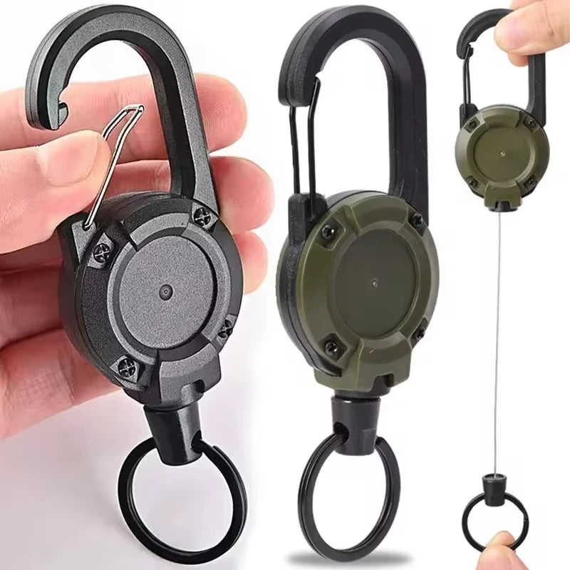 Retractable Heavy Duty Carabiner With Steel Wire Rope Keychain Tool