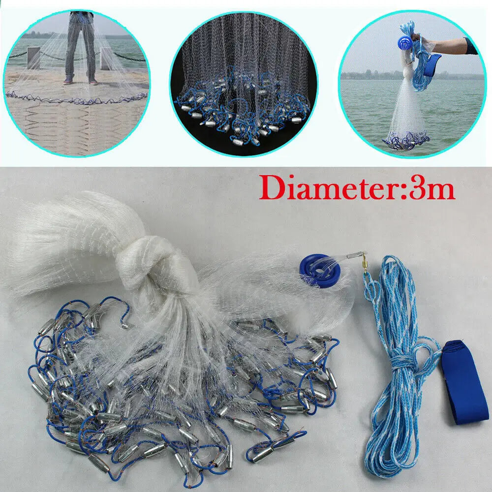 Telescopic Fishing Landing Net 3M Durable Nylon Mesh Foldable Portable