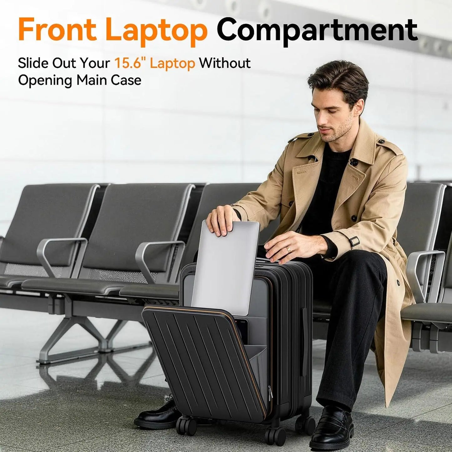 Expandable Carry On Luggage Hardshell With Front Pocket USB Port TSA Lock