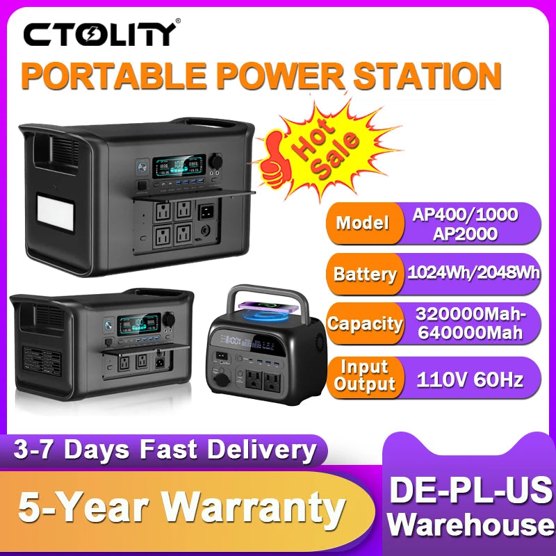 CTOLITY 2400W Portable Power Station With LED Light