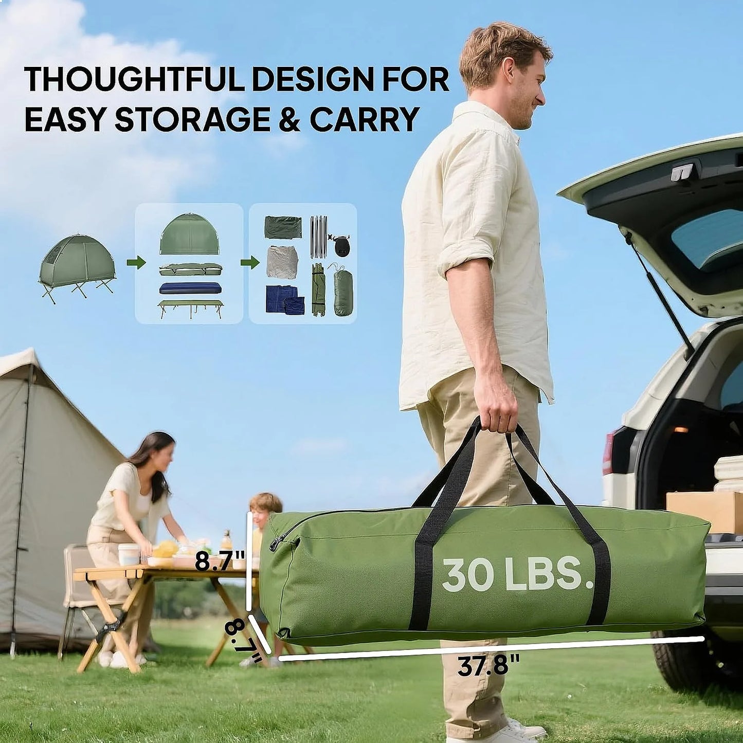 6-In-1 Folding Camping Cot Tent With Mattress And Sleeping Bag
