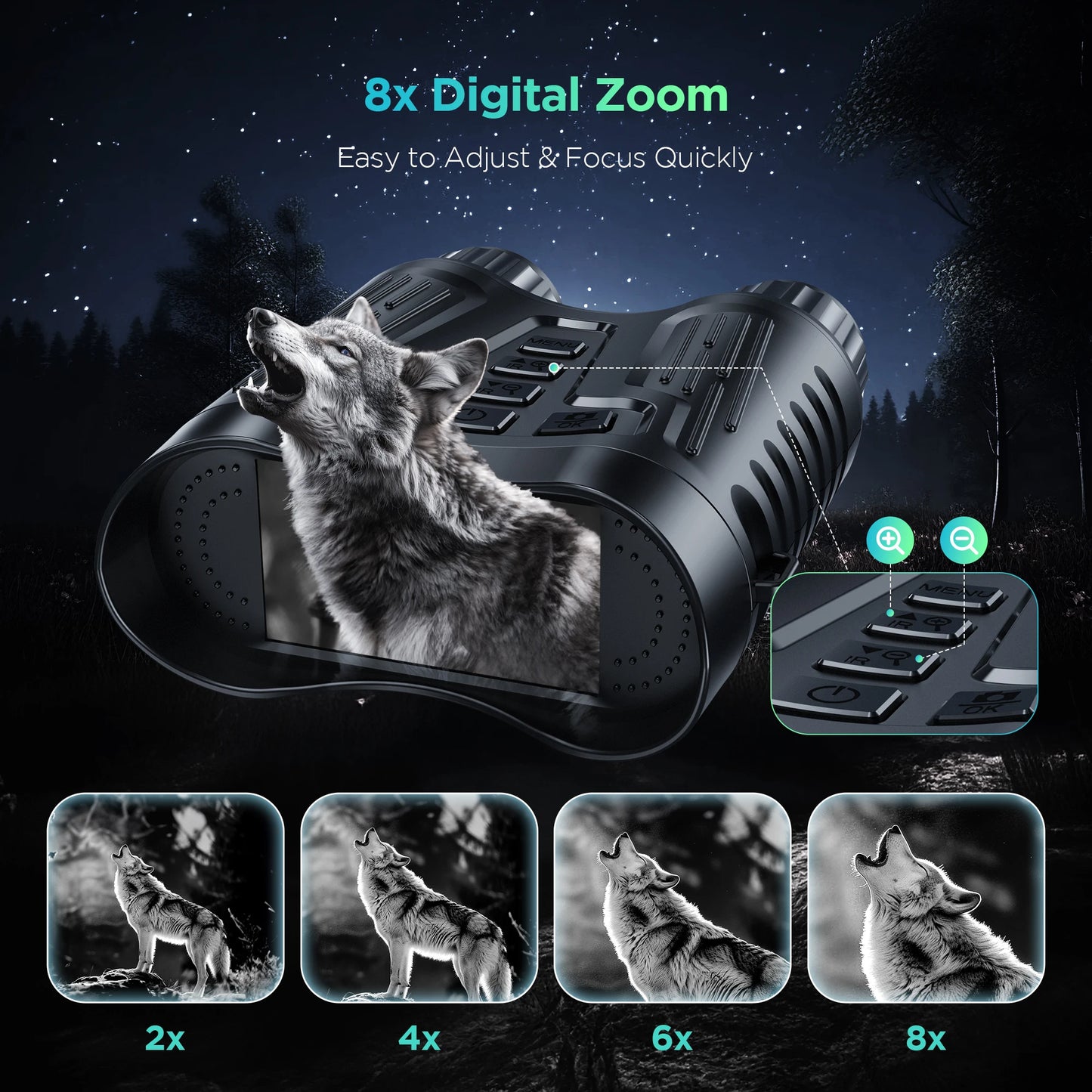 Letcmoi Rechargeable 4K Night Vision Telescope Infrared Binocular 8X Zoom