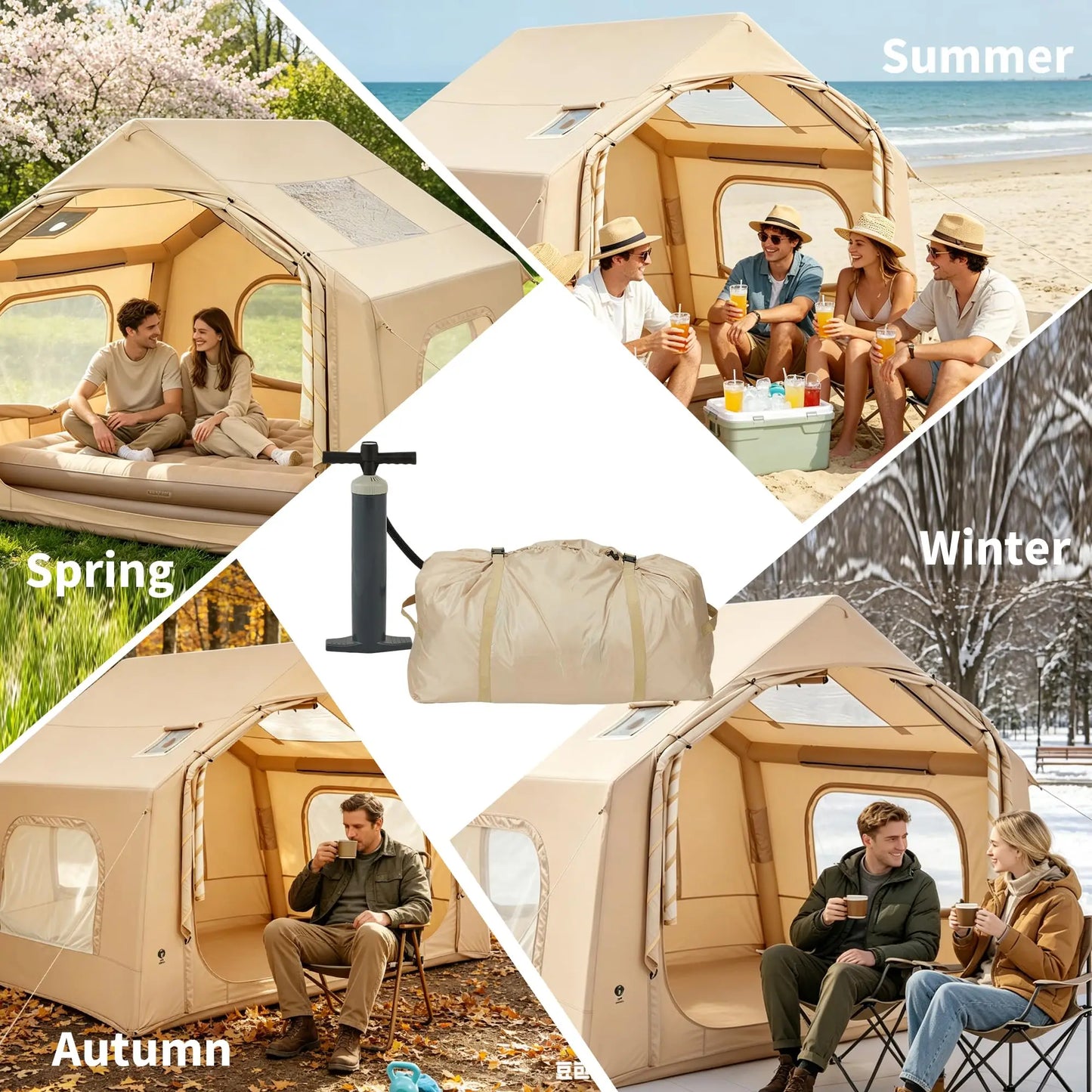 Inflatable Camping Tent With Skylight Waterproof Glamping Stove Jack
