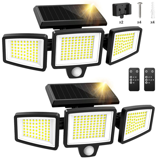 SZRSTH 3-Head Solar Motion Sensor Outdoor Light With Remote Control
