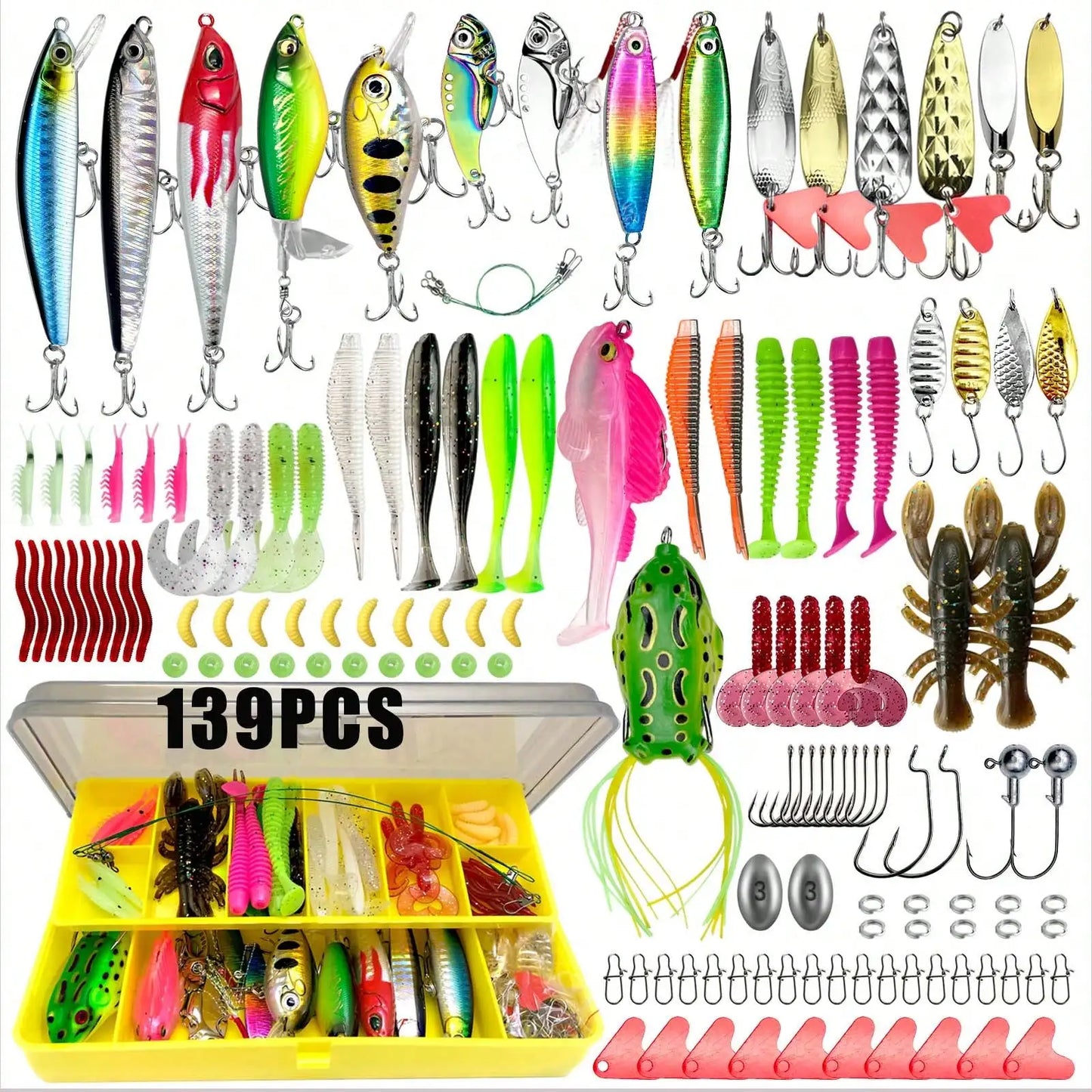 Fishing Lures Kit Set for Bass Trout Salmon Topwater Rigs 302pcs