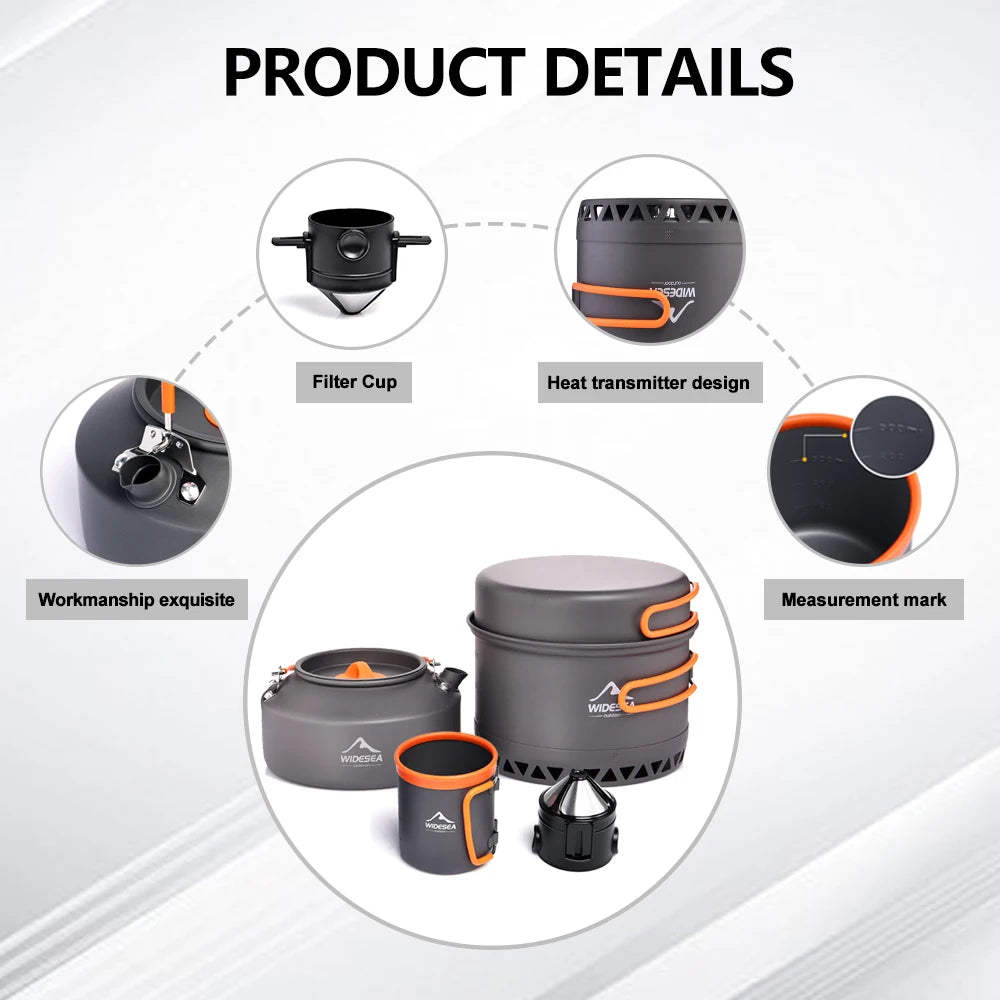 Widesea Outdoor Camping Cookware Set With Pots Kettle Cups