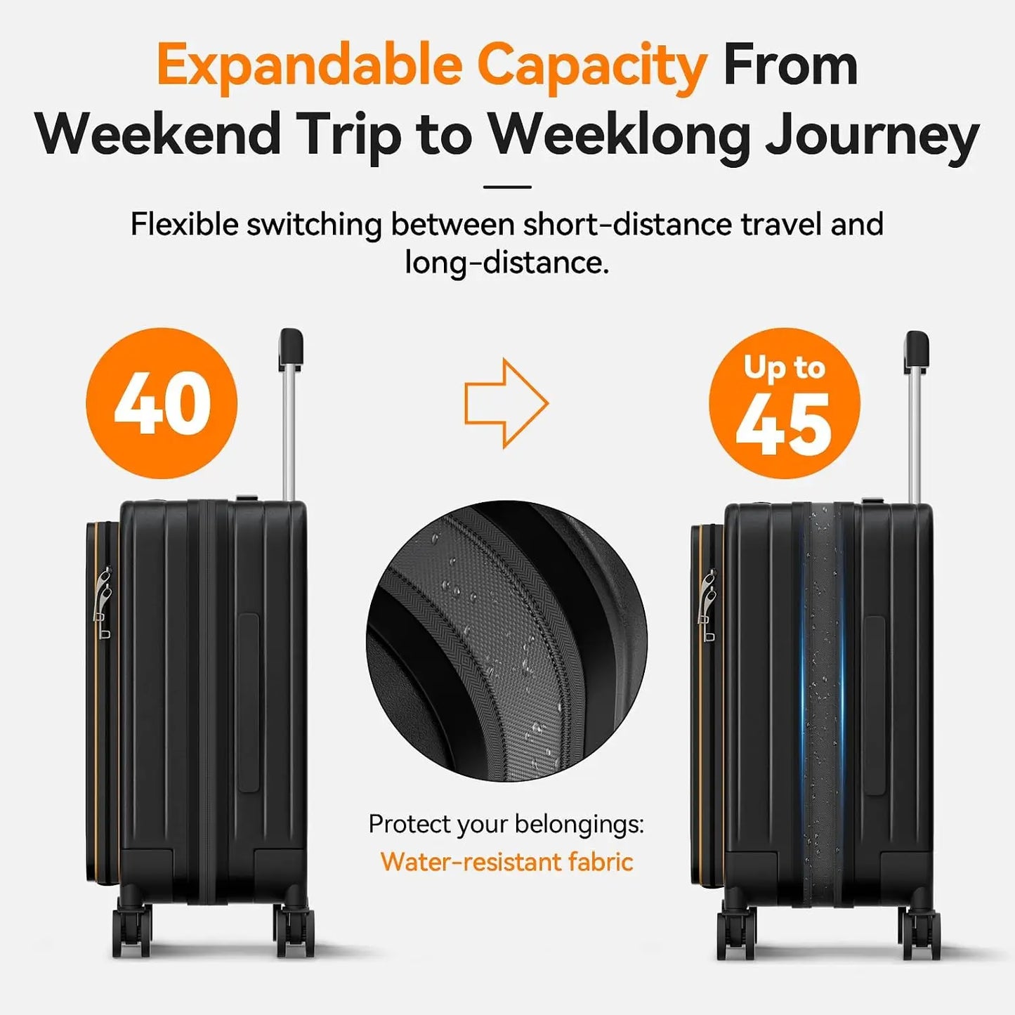 Expandable Carry On Luggage Hardshell With Front Pocket USB Port TSA Lock