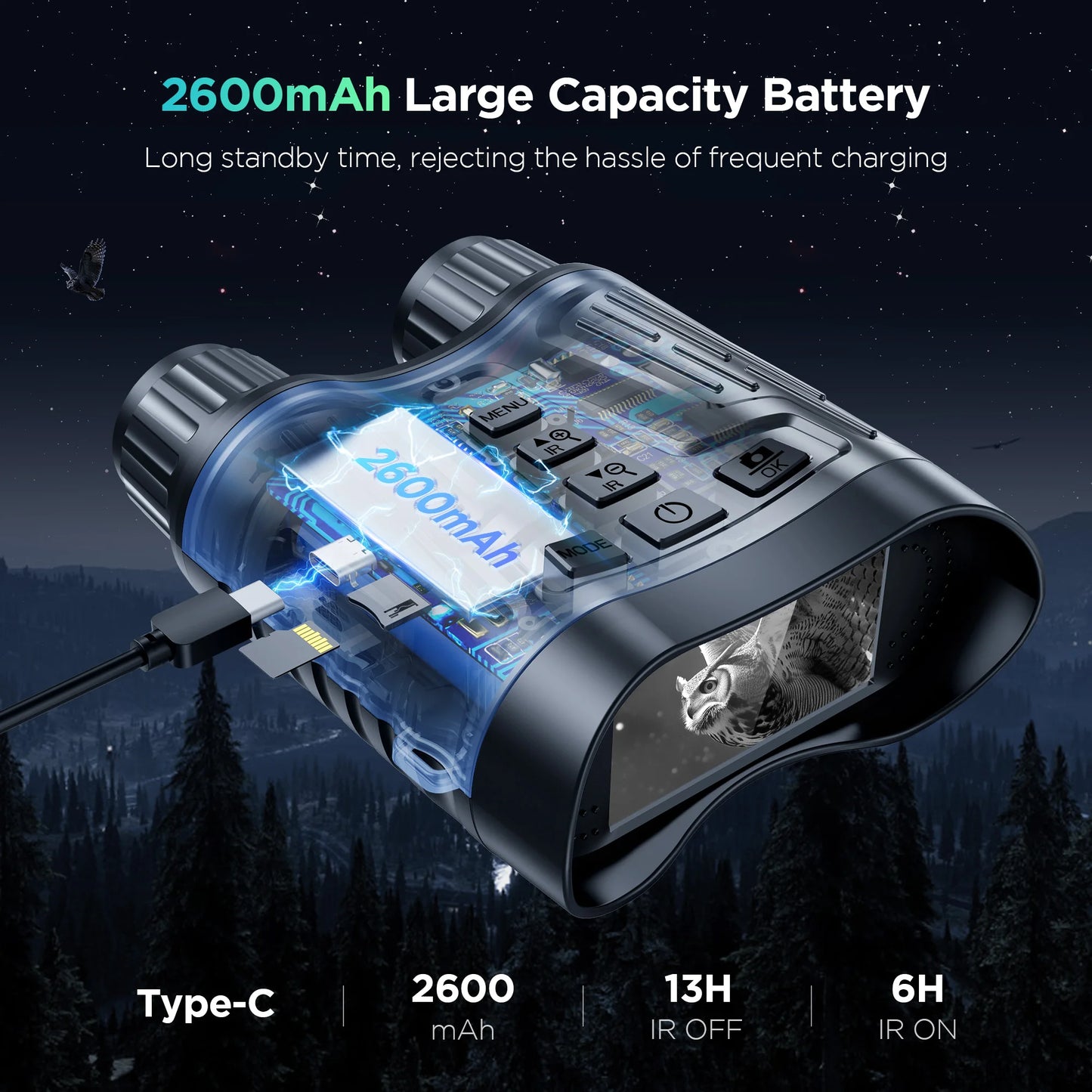 Letcmoi Rechargeable 4K Night Vision Telescope Infrared Binocular 8X Zoom