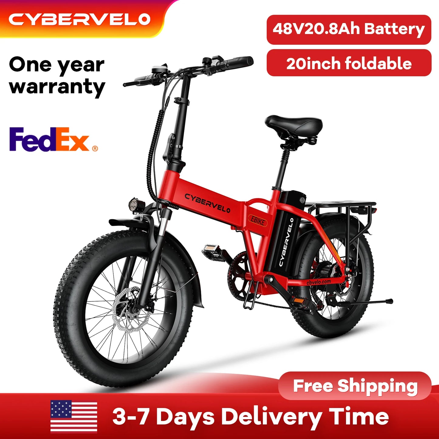 CYBERVELO Mars700 1000W Peak Electric Bike Removable Battery Foldable