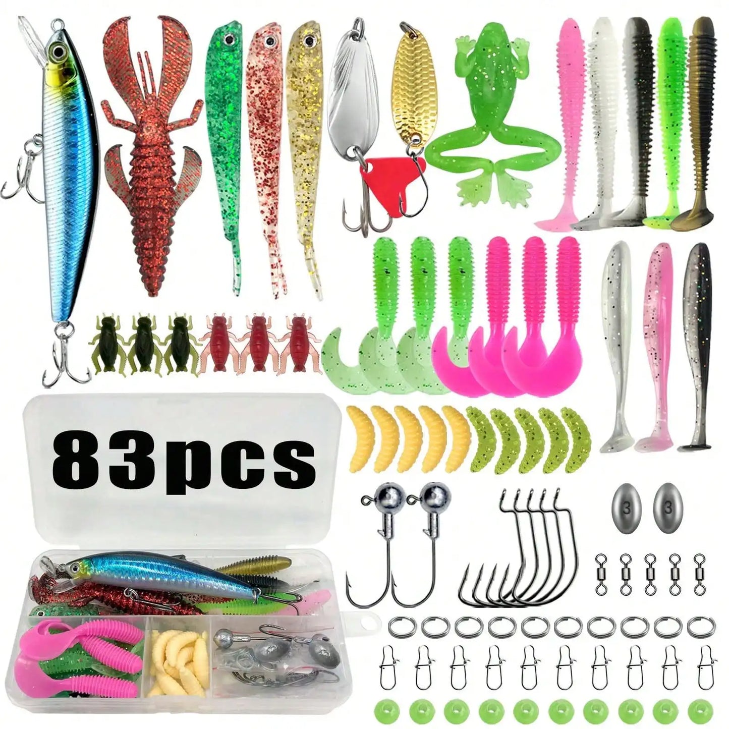 Fishing Lures Kit Set for Bass Trout Salmon Topwater Rigs 302pcs