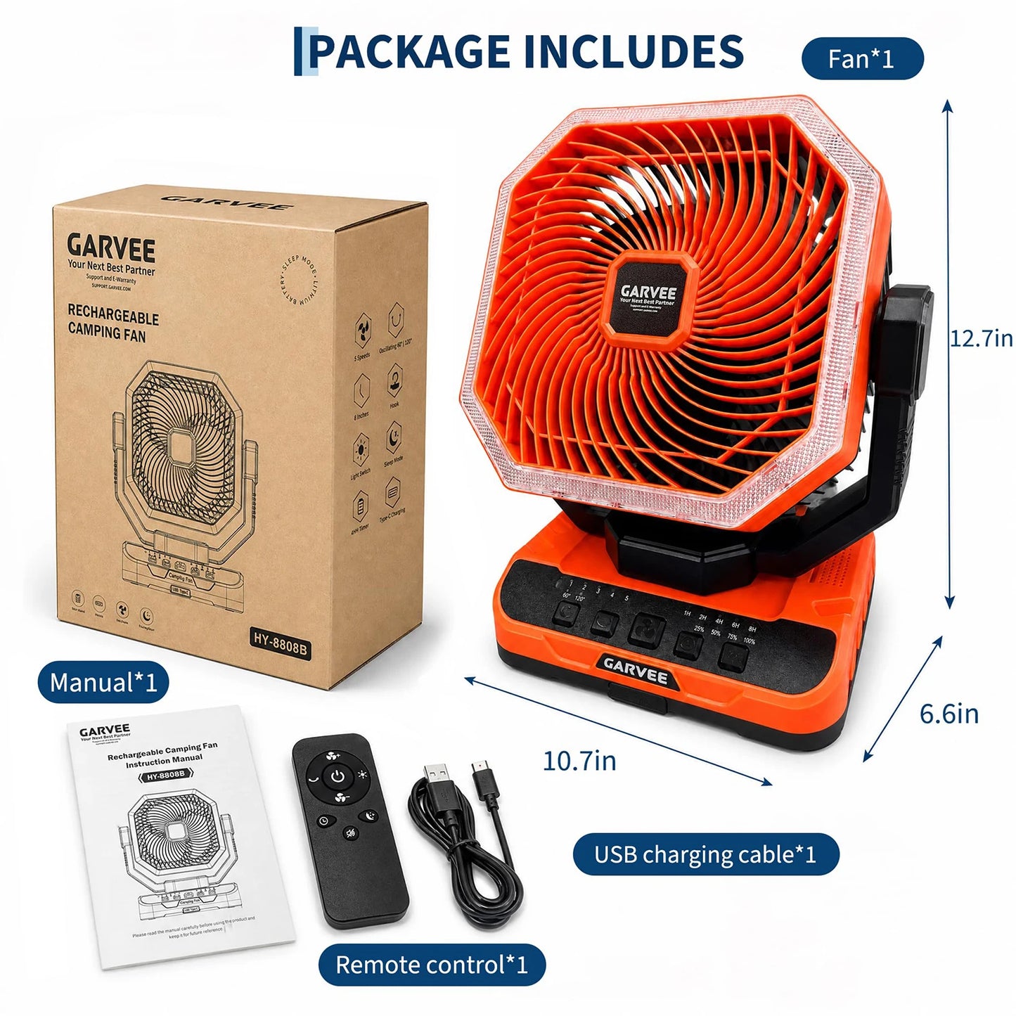 HiMISS Portable Camping Fan 40000mAh With Remote and Light