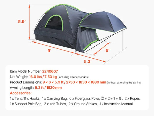 SucceBuy Pickup Truck Tent For Camping Waterproof PU2000 Two Person