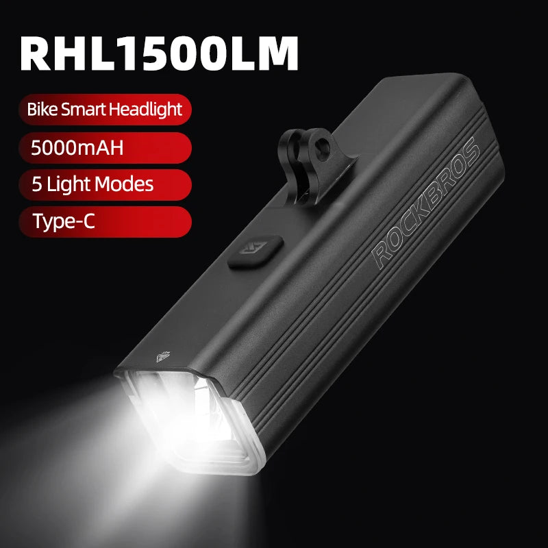 Rockbros 1500LM Aluminum Front Bike Light Type C Charging