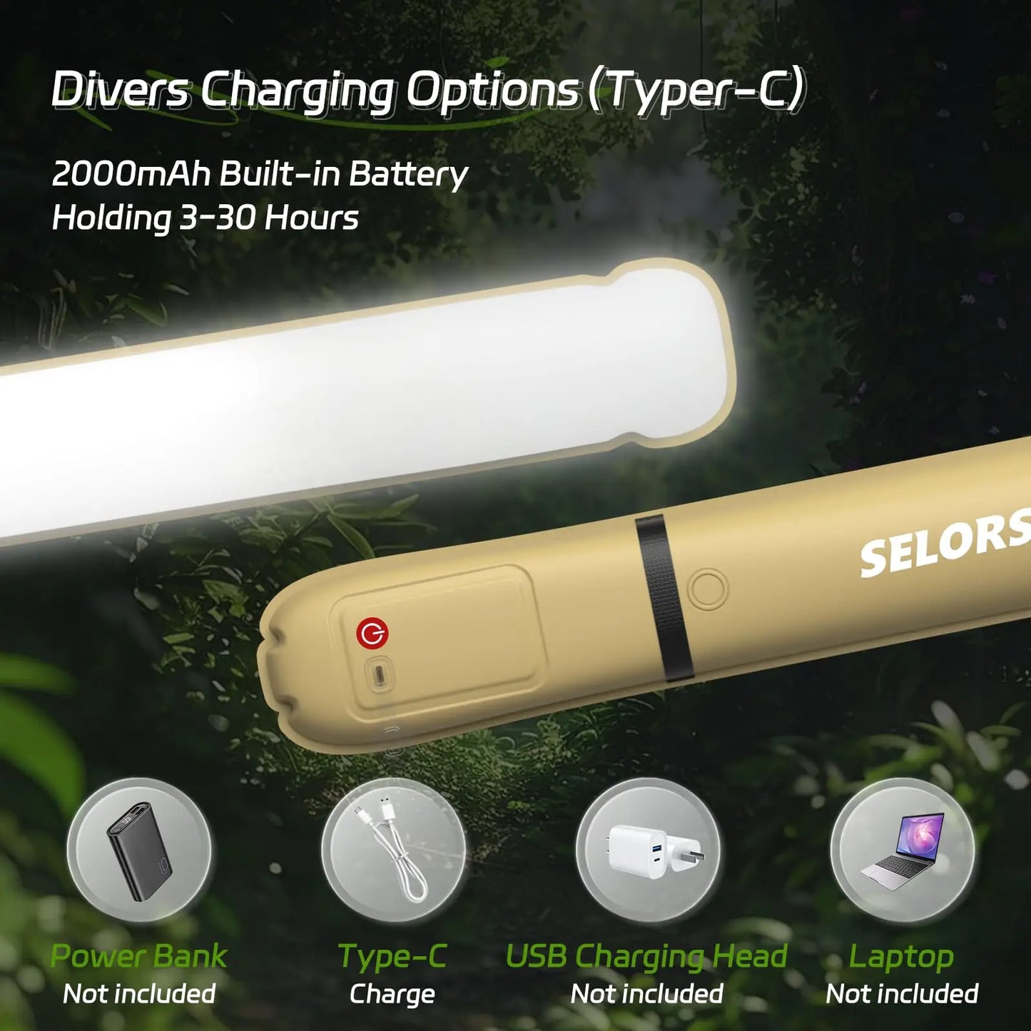 Rechargeable Portable Camping Light Waterproof 2000 mAh Spotlight