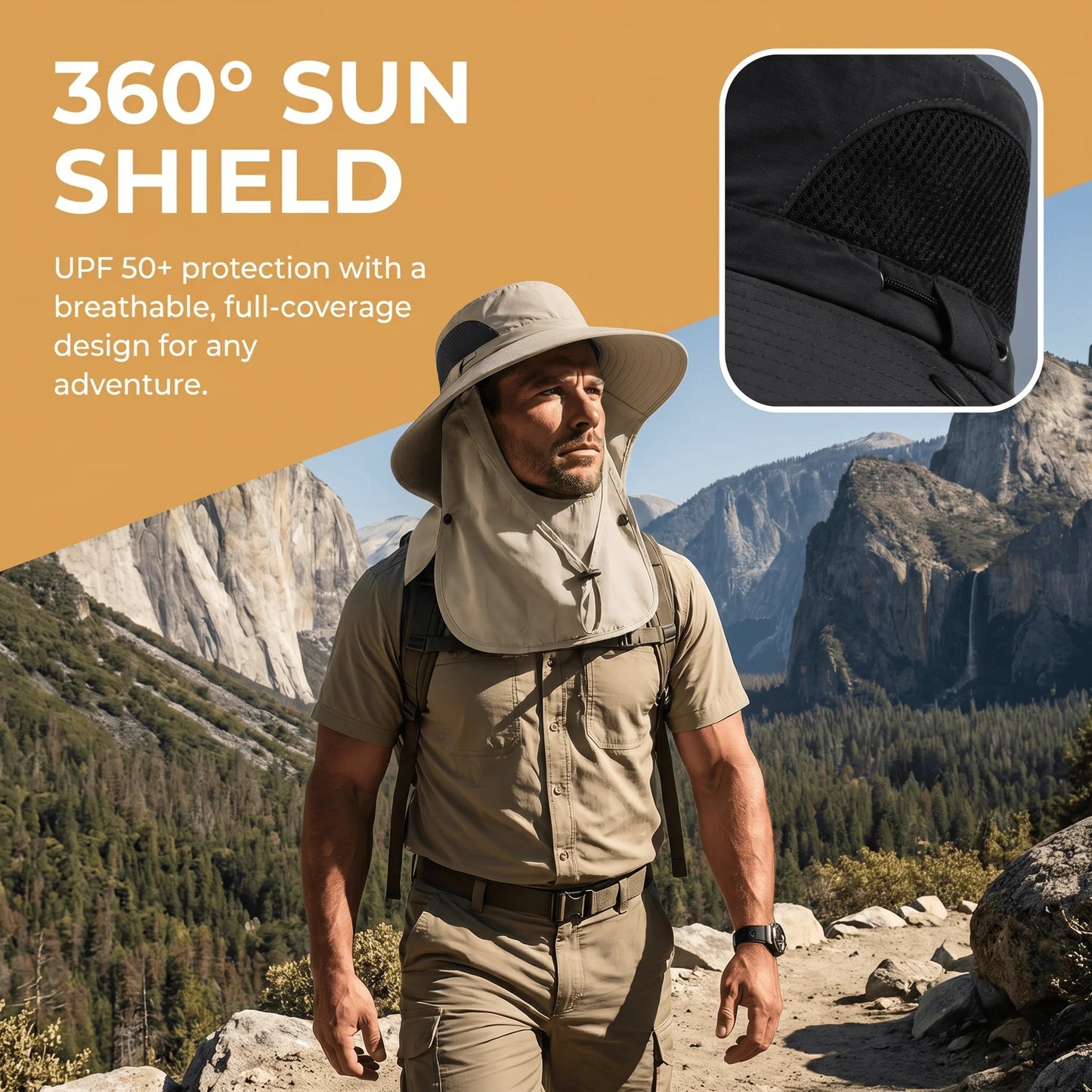 Wide Brim Sun Hat With Detachable Face Mask UPF 50