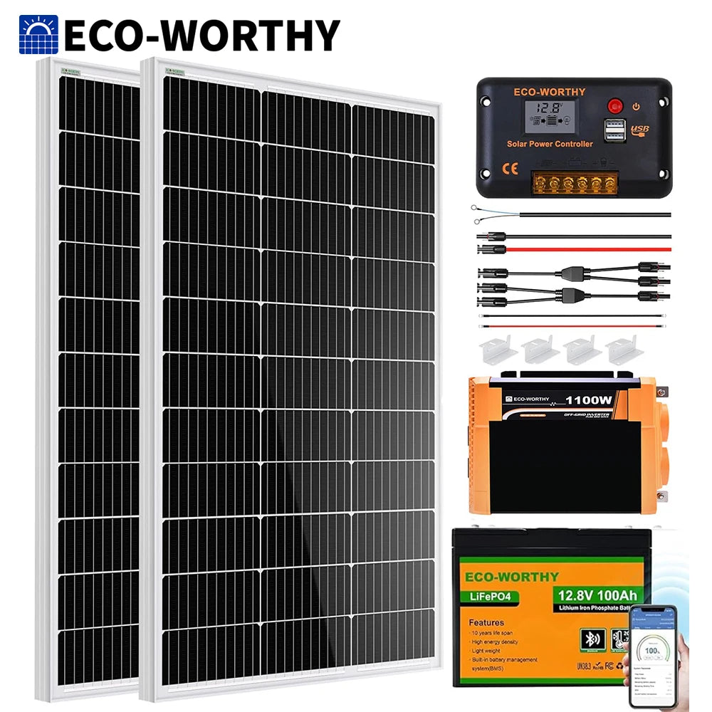 ECO-WORTHY 200W Solar Kit With 2x100W Panels 30A PWM Controller