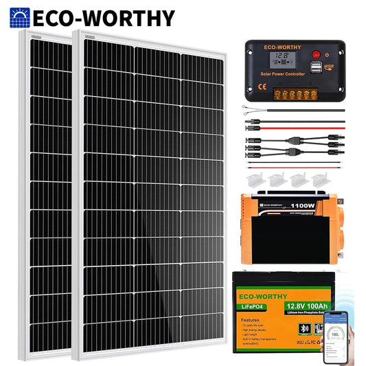 ECO-WORTHY 200W Solar Kit With 2x100W Panels 30A PWM Controller
