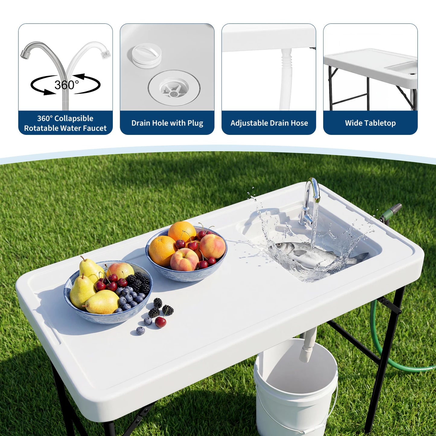 Folding Fish Cleaning Table With Sink Portable Outdoor Fillet Station