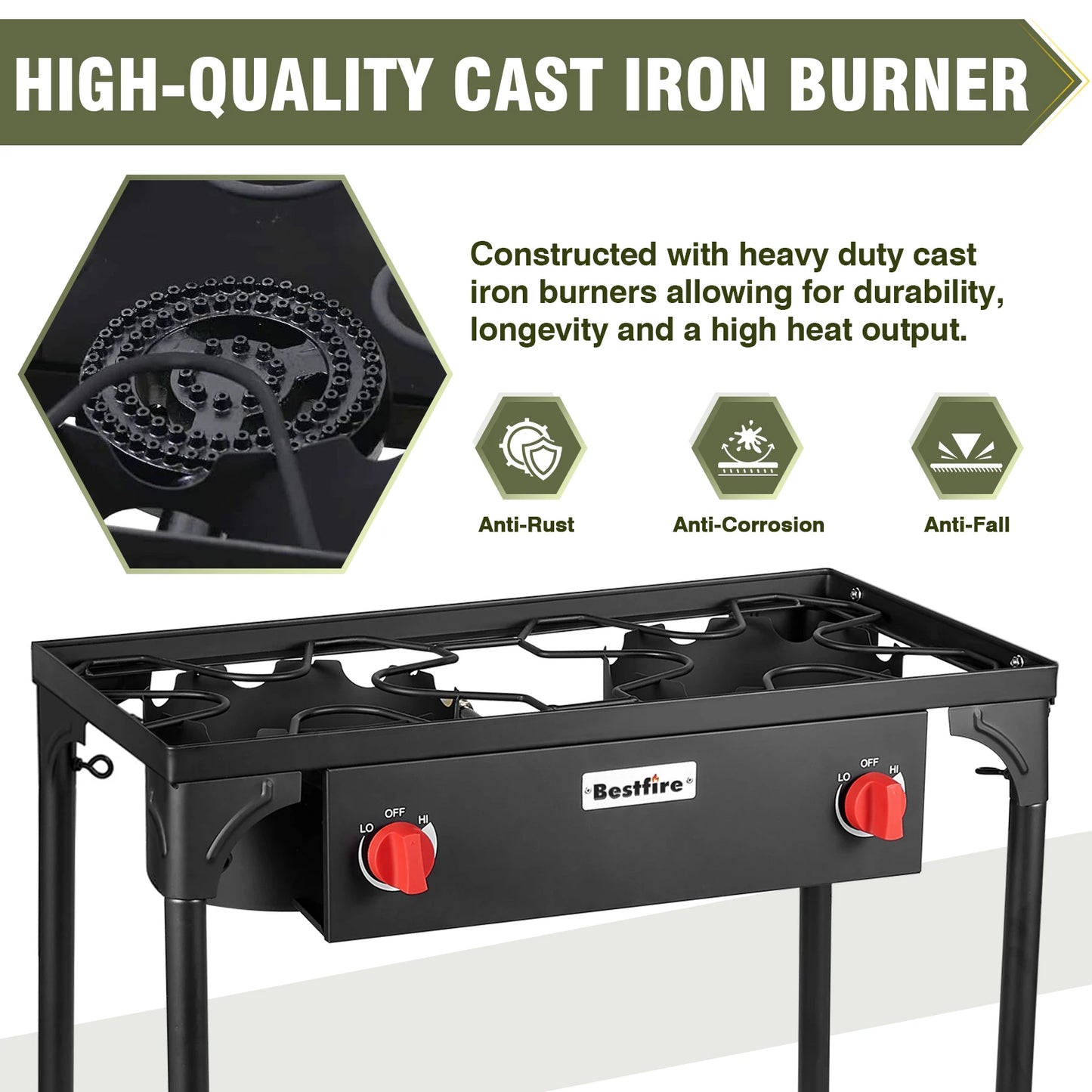 2 Burner Camping Stove Propane Grill With Regulator Hose