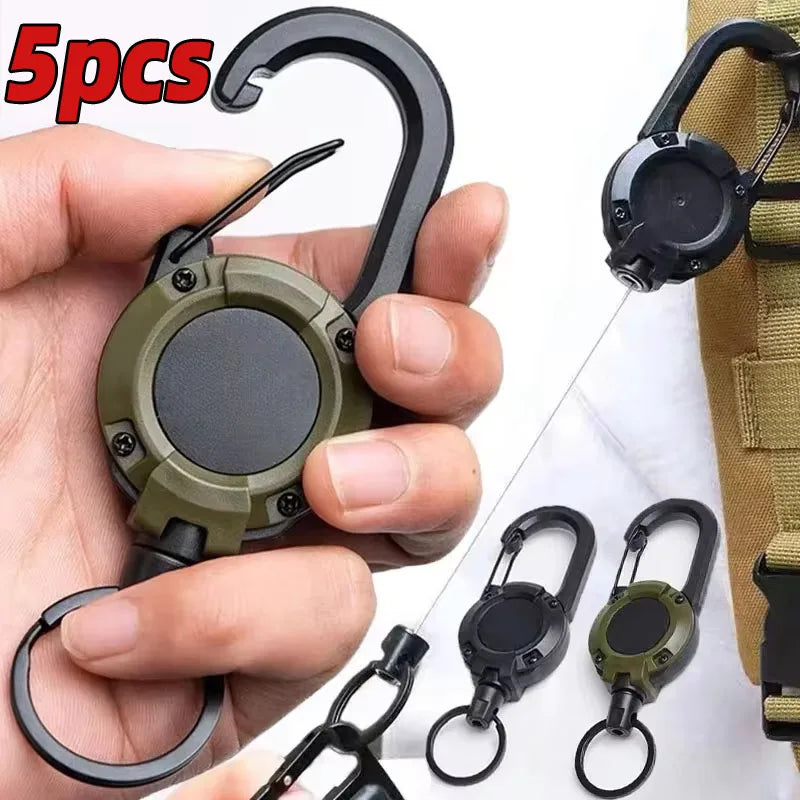 Retractable Heavy Duty Carabiner With Steel Wire Rope Keychain Tool