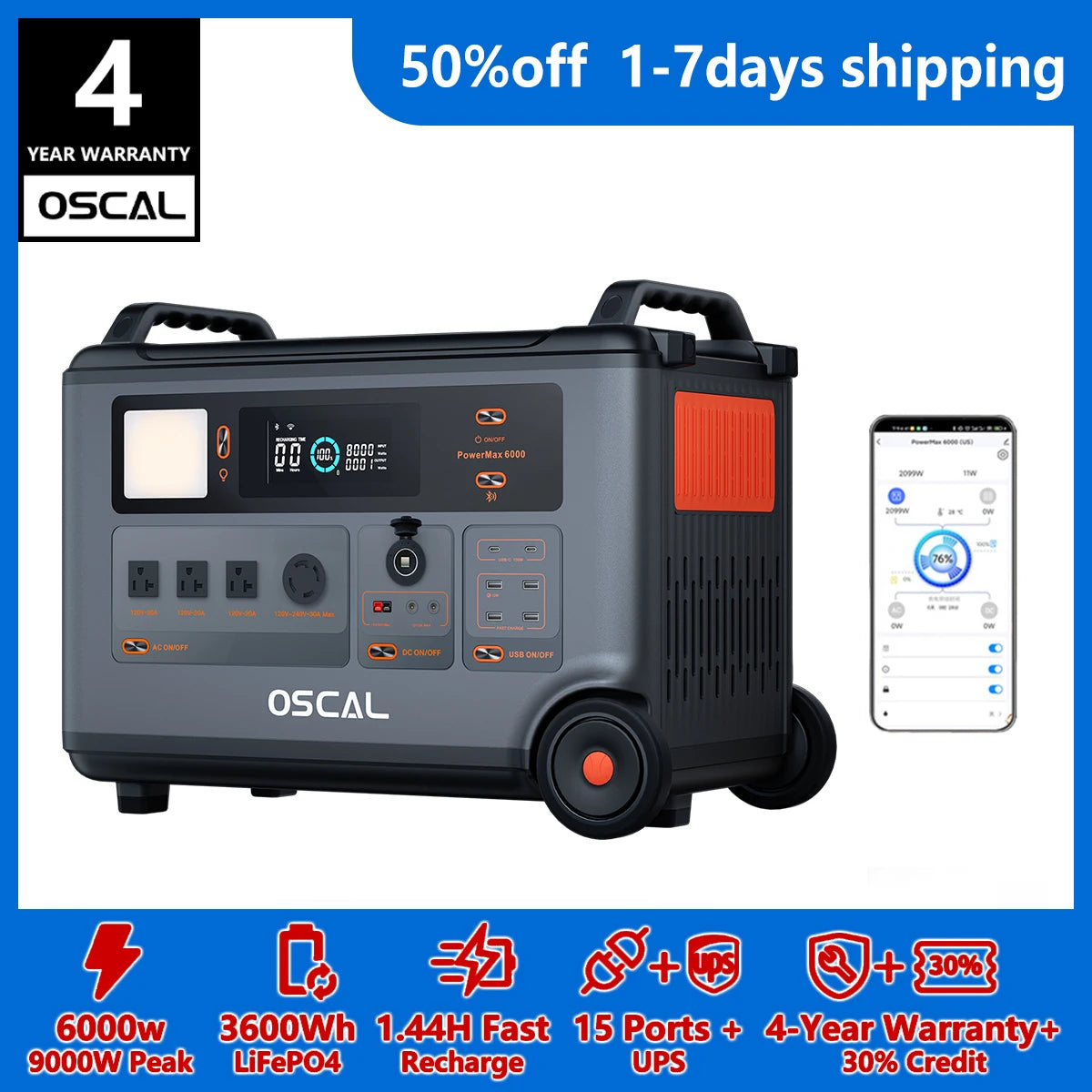 OSCAL PowerMax 6000 Home Power Station LiFePO4 Battery
