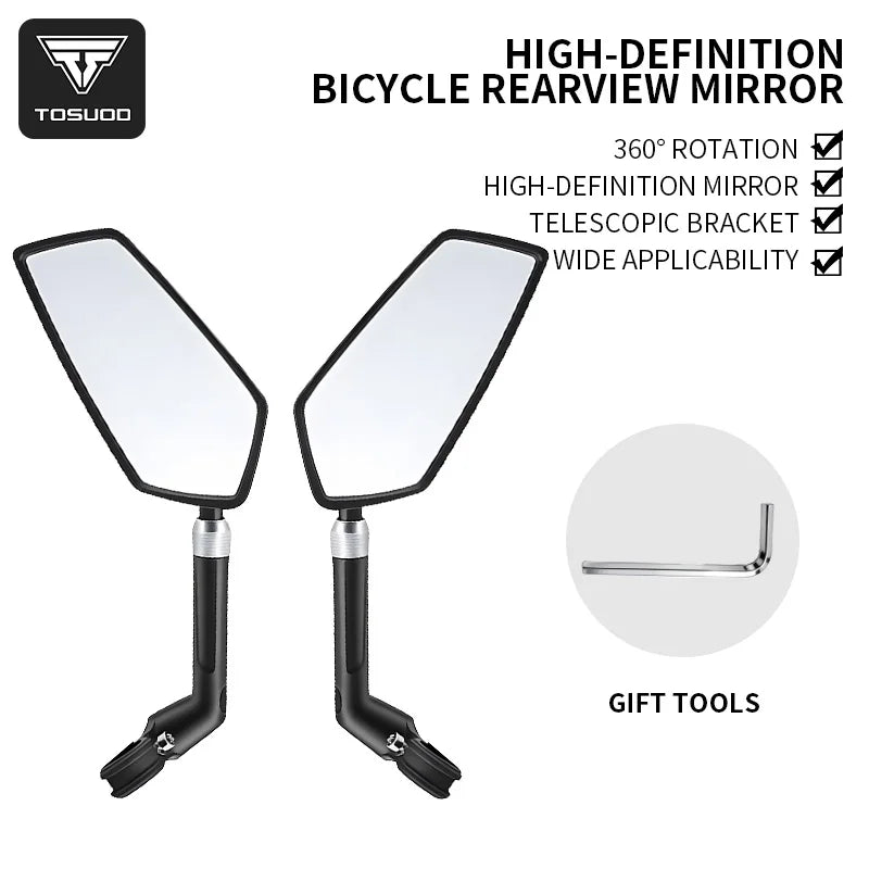 TOSUOD Bicycle Rearview Mirror 360 Rotatable Telescopic For Mountain Bike
