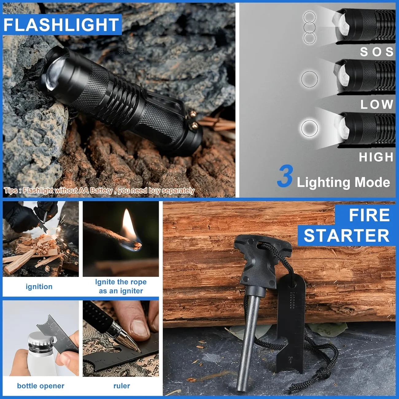 Men's Survival Kit Emergency Gear for Outdoor Camping and Hiking