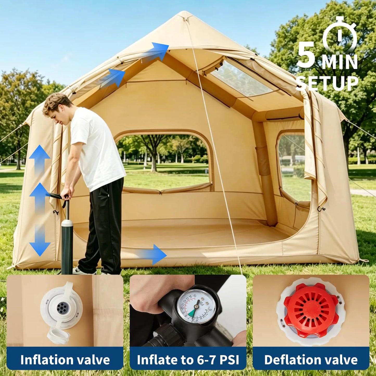 Inflatable Camping Tent With Skylight Waterproof Glamping Stove Jack