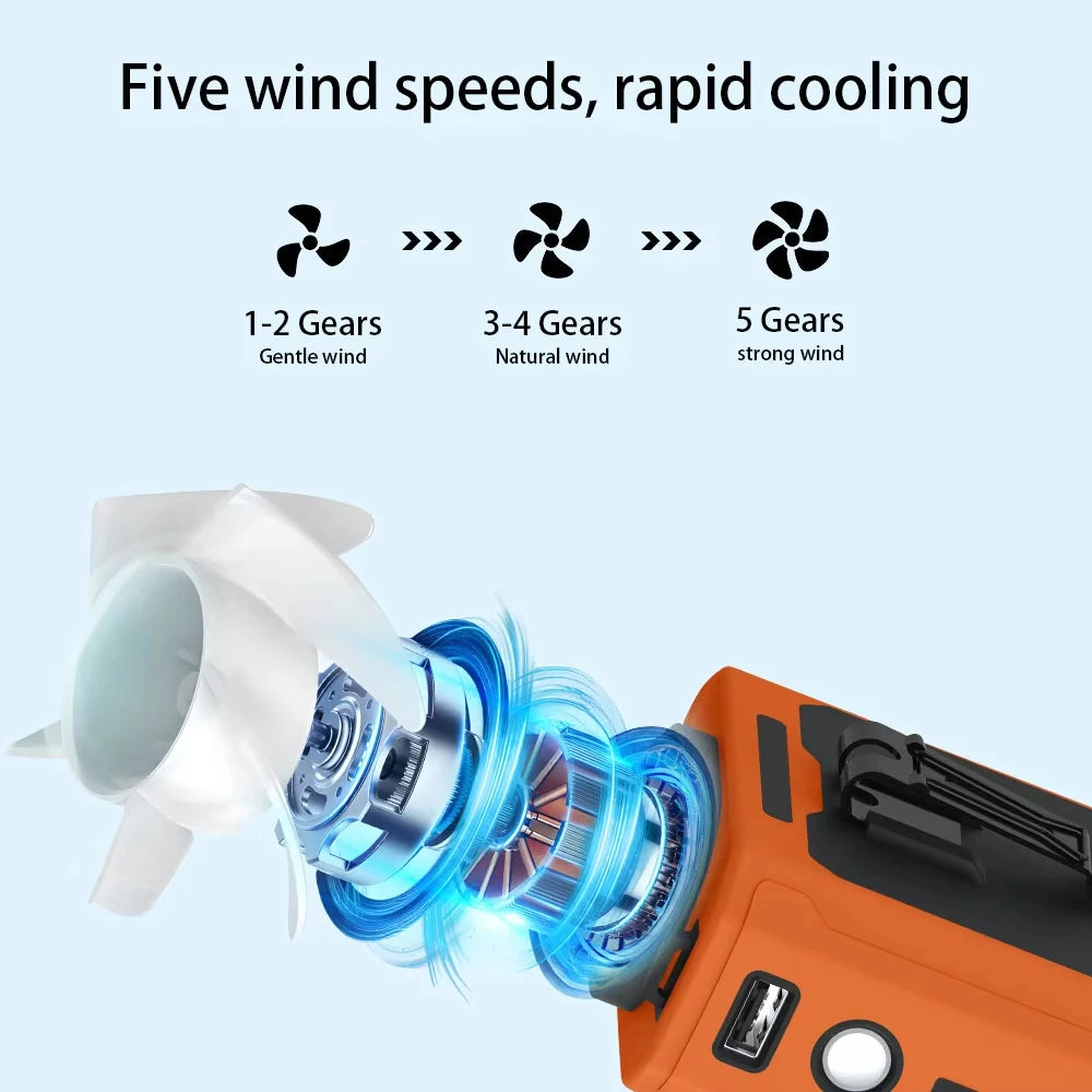 Portable 10000mAh Mini Waist Fan Wearable USB Rechargeable Five Speed