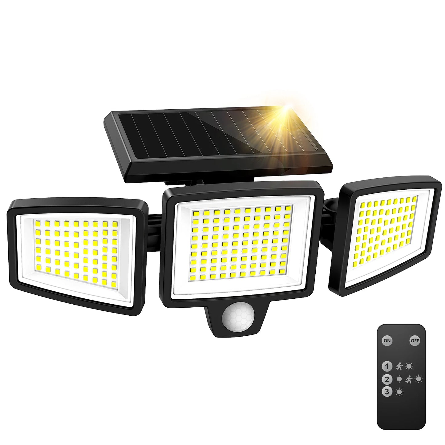SZRSTH 3-Head Solar Motion Sensor Outdoor Light With Remote Control
